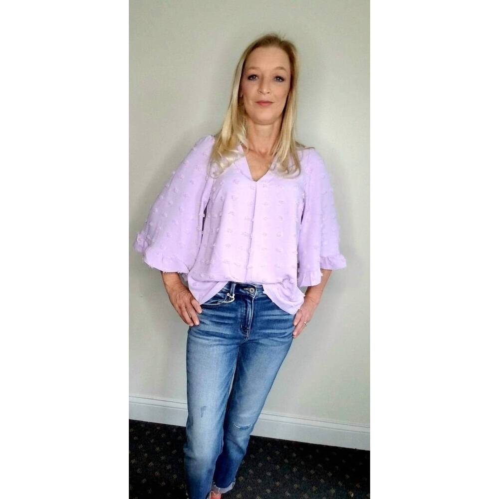 NEW SPIN USA dolly dot v neck top in lavender
